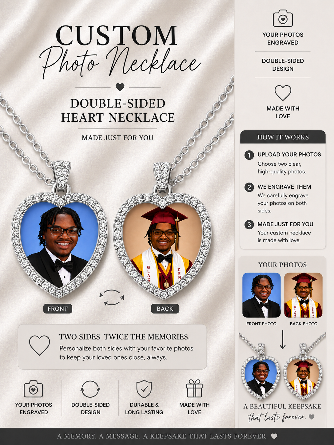 Personalized Photo Heart Necklace