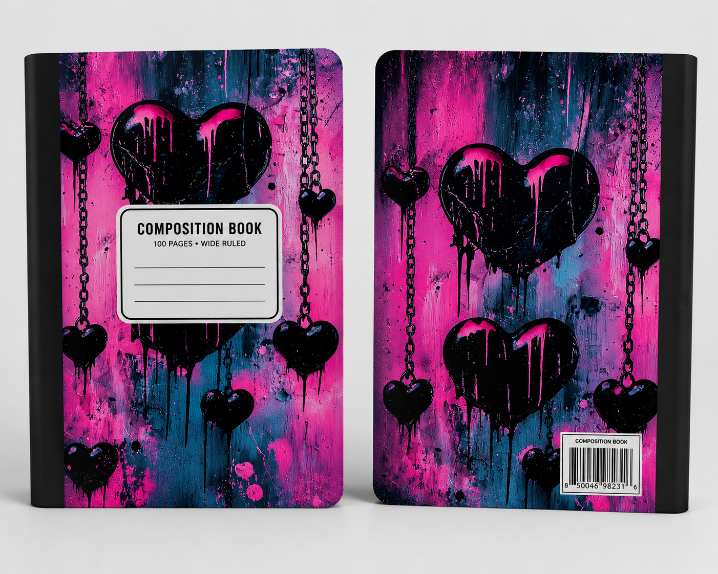 Midnight Drip Hearts Composition Notebook