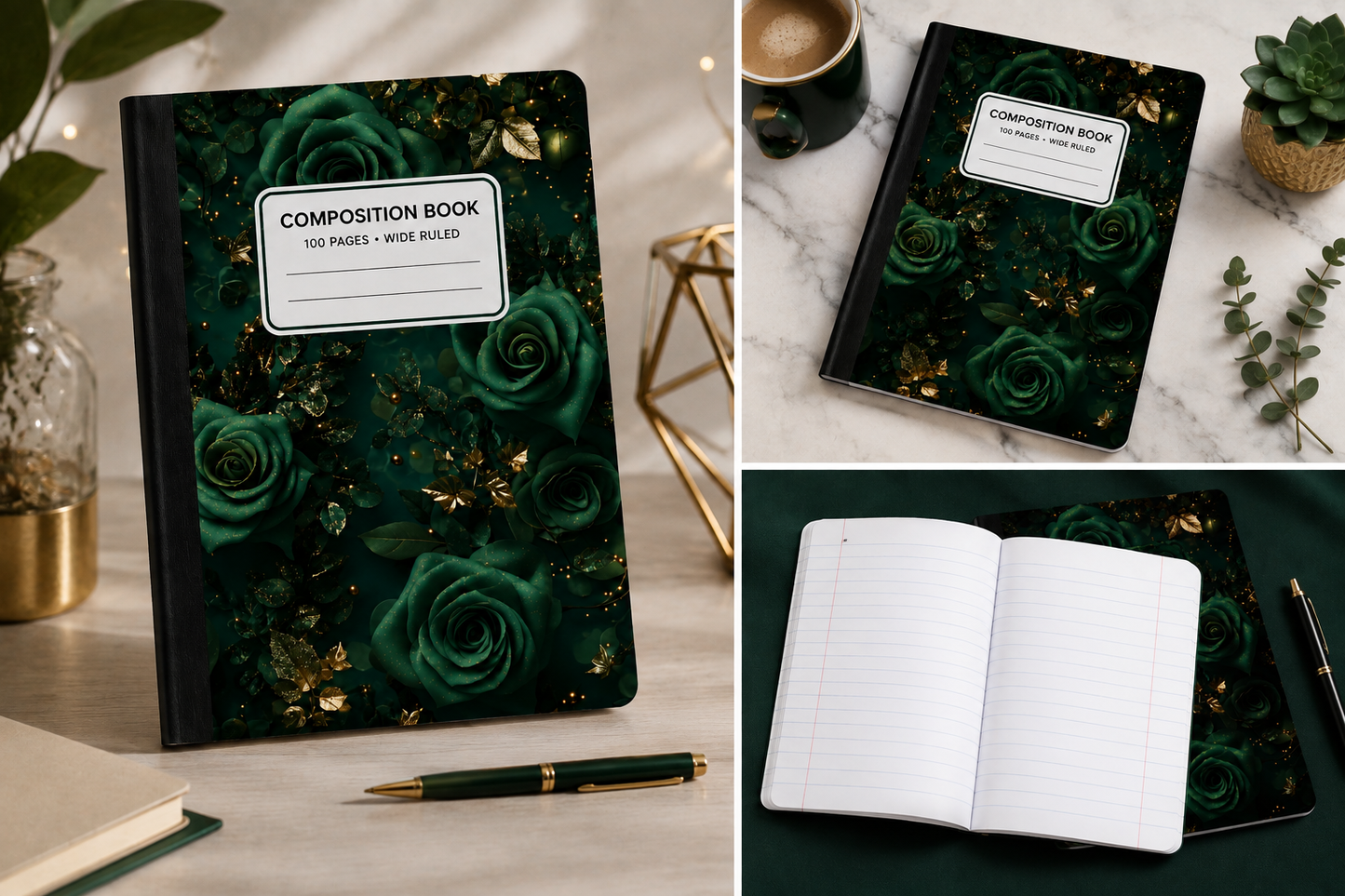 Emerald Rose Composition Notebook | Ready-to-Order