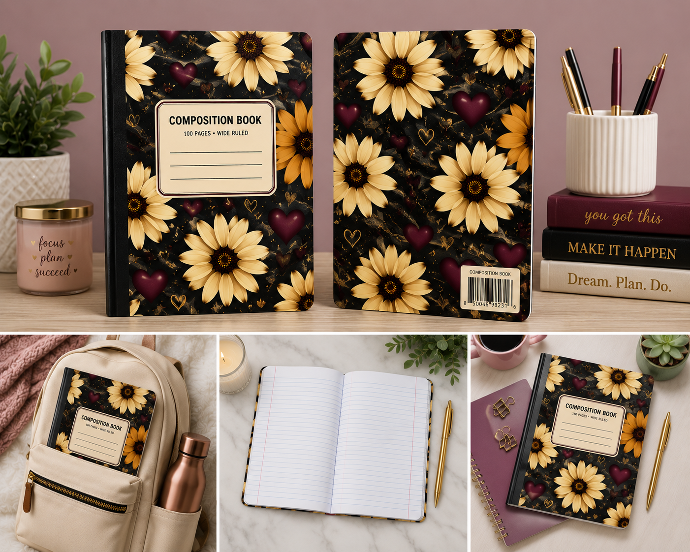 Ivory Daisy Hearts Composition Notebook