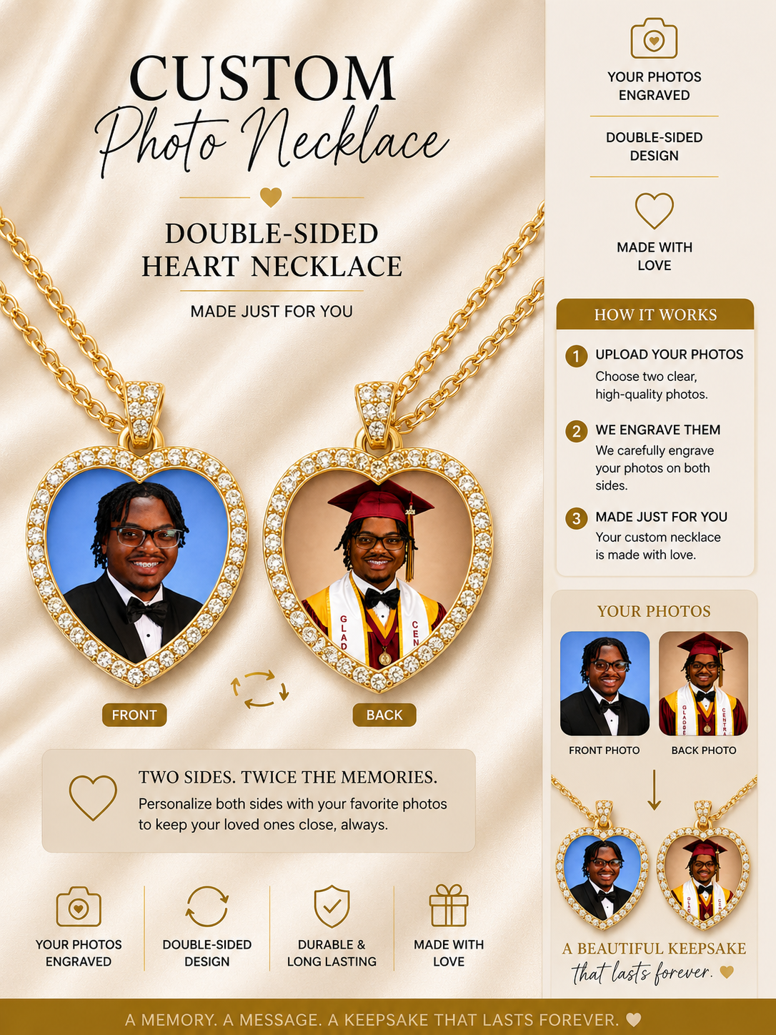 Personalized Photo Heart Necklace