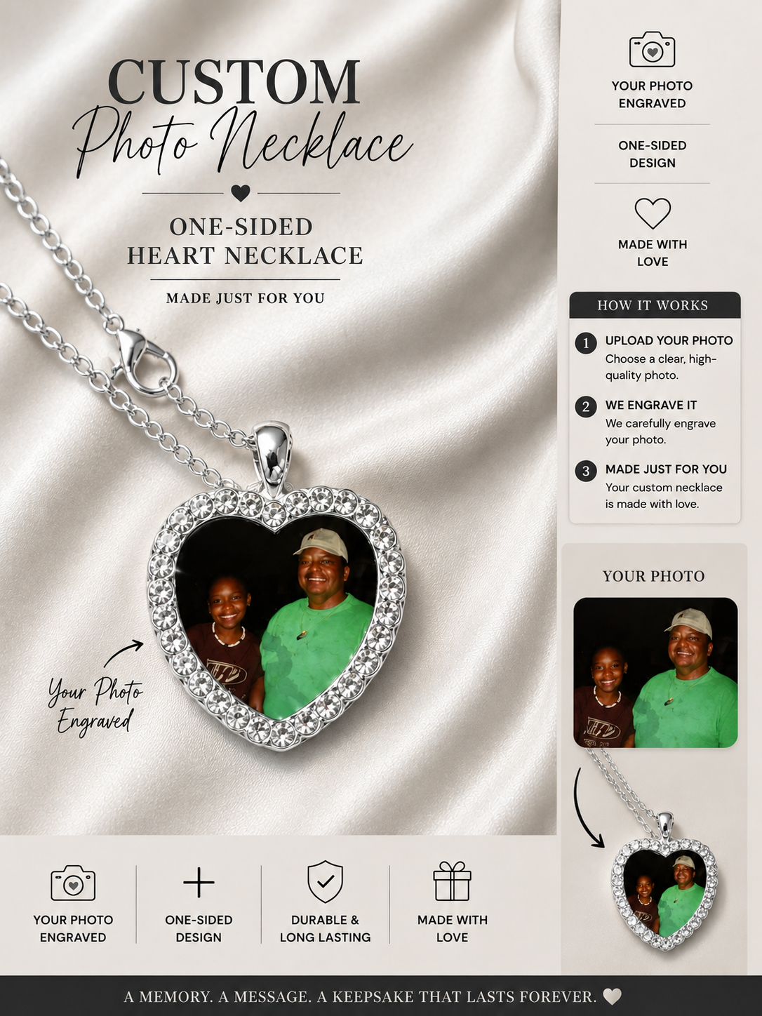 Personalized Photo Heart Necklace