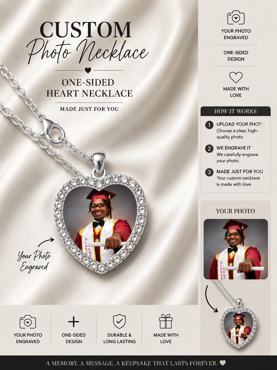 Personalized Photo Heart Necklace