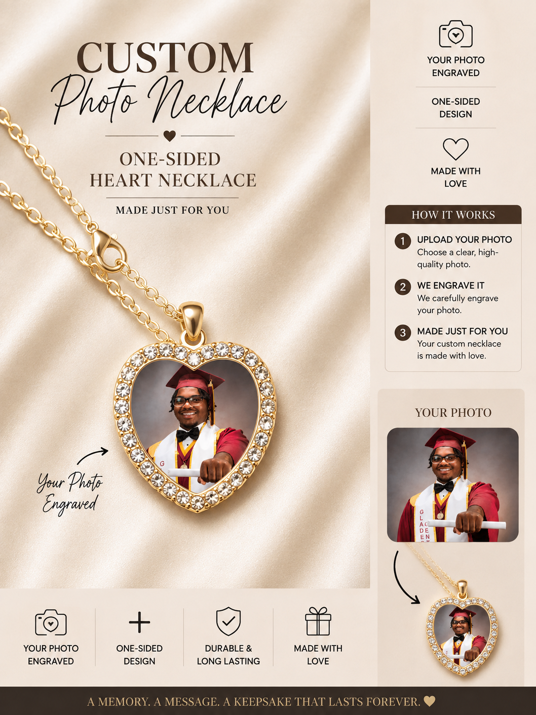 Personalized Photo Heart Necklace