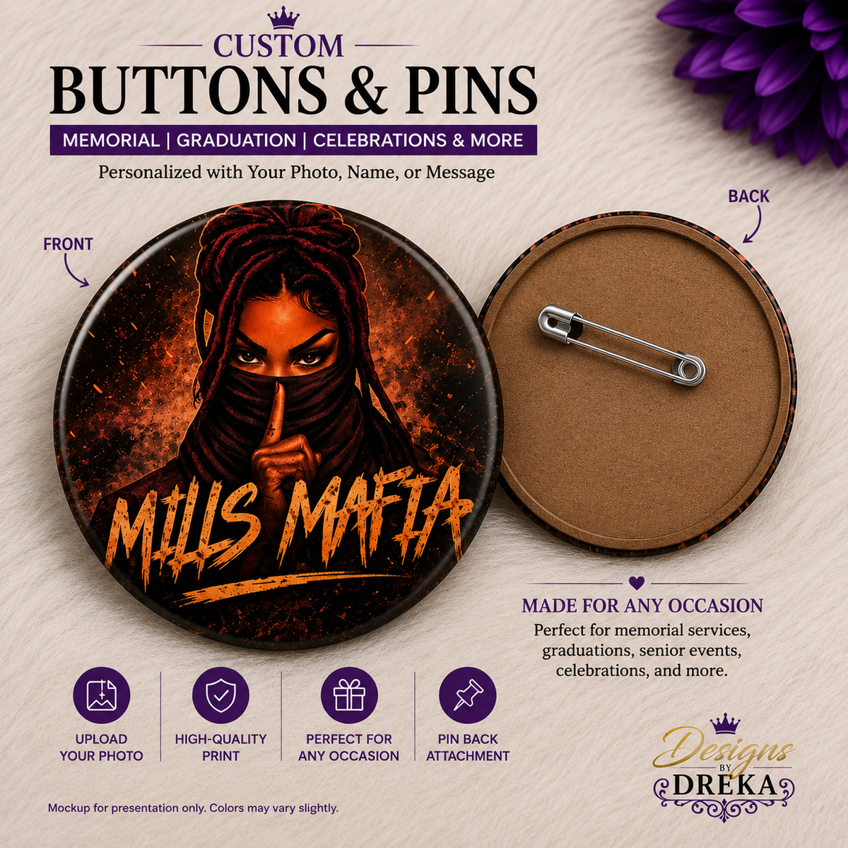 Custom Photo Buttons & Pins