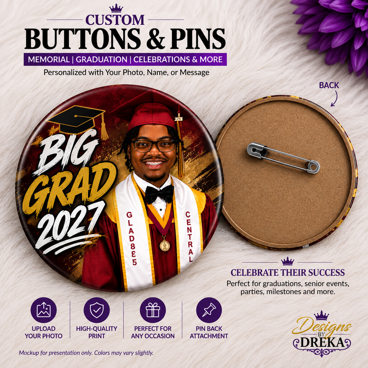 Custom Photo Buttons & Pins