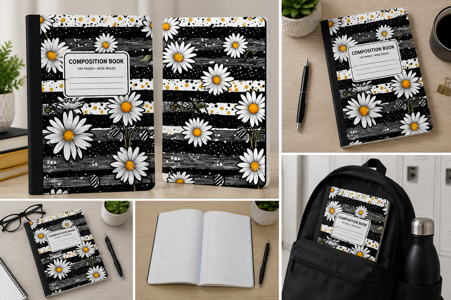 Midnight Daisy Composition Notebook