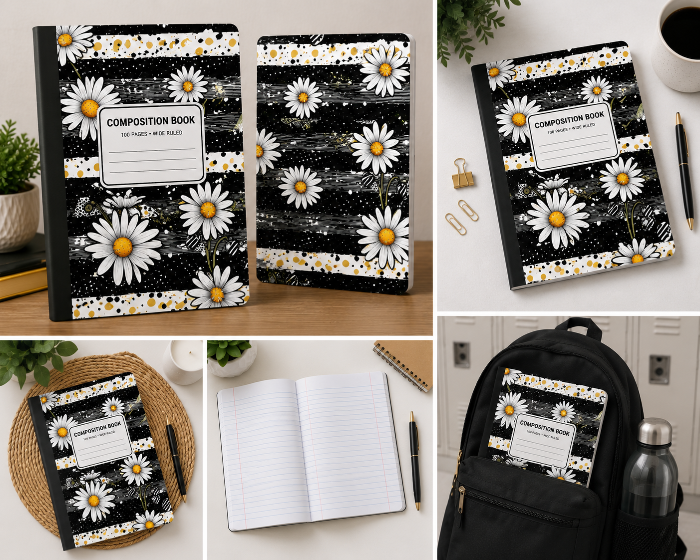 Midnight Daisy Composition Notebook