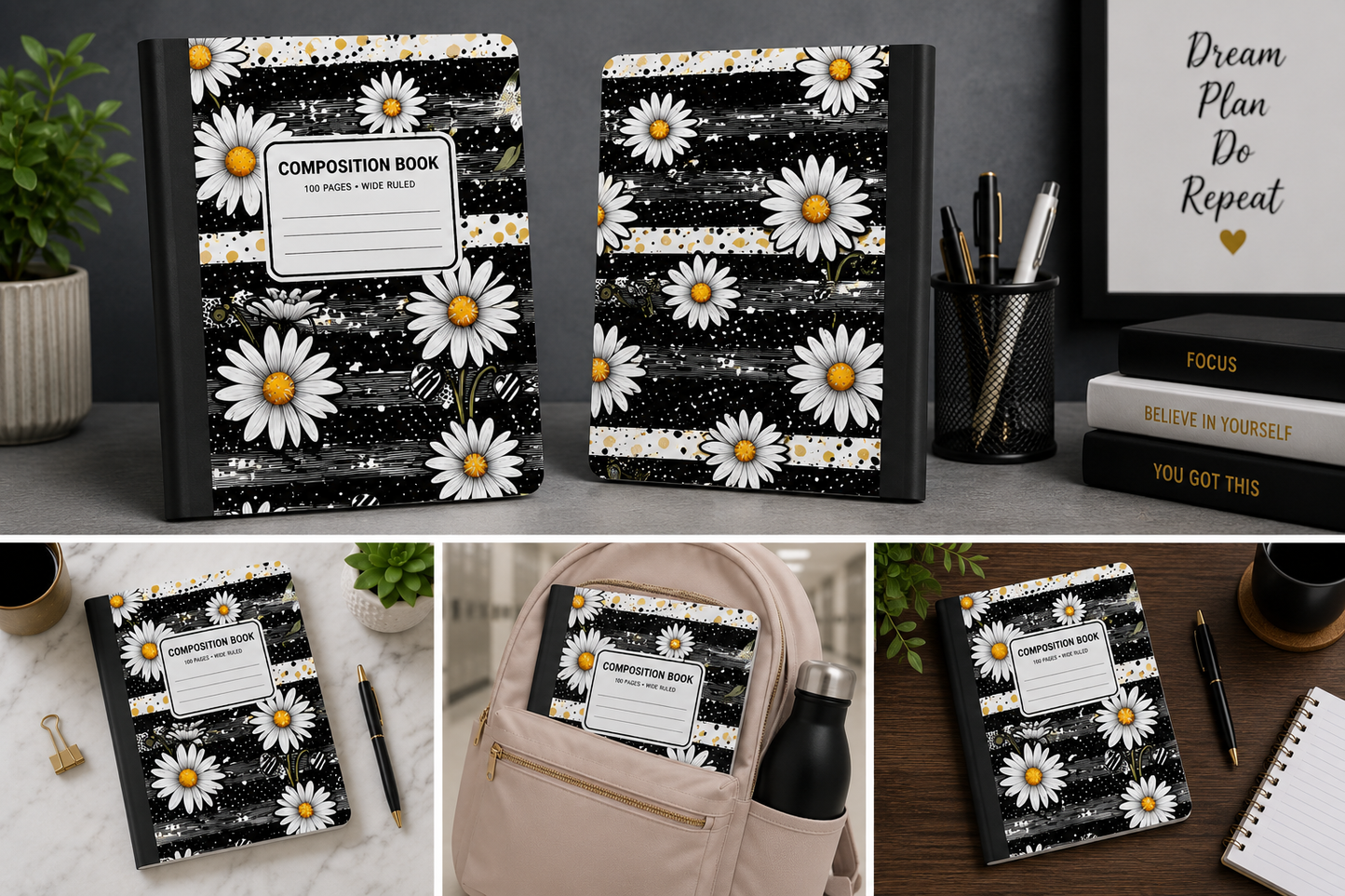 Midnight Daisy Composition Notebook