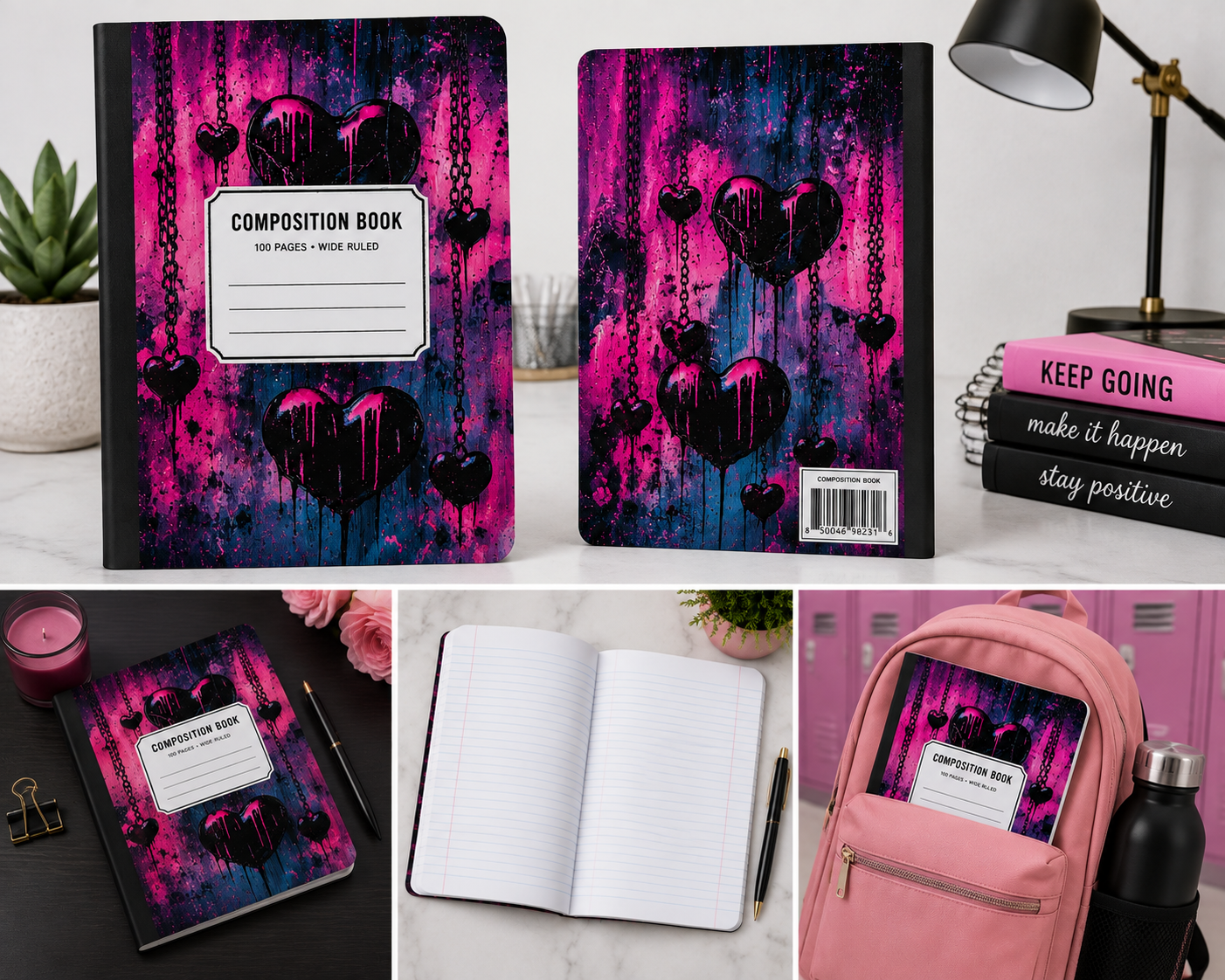 Midnight Drip Hearts Composition Notebook