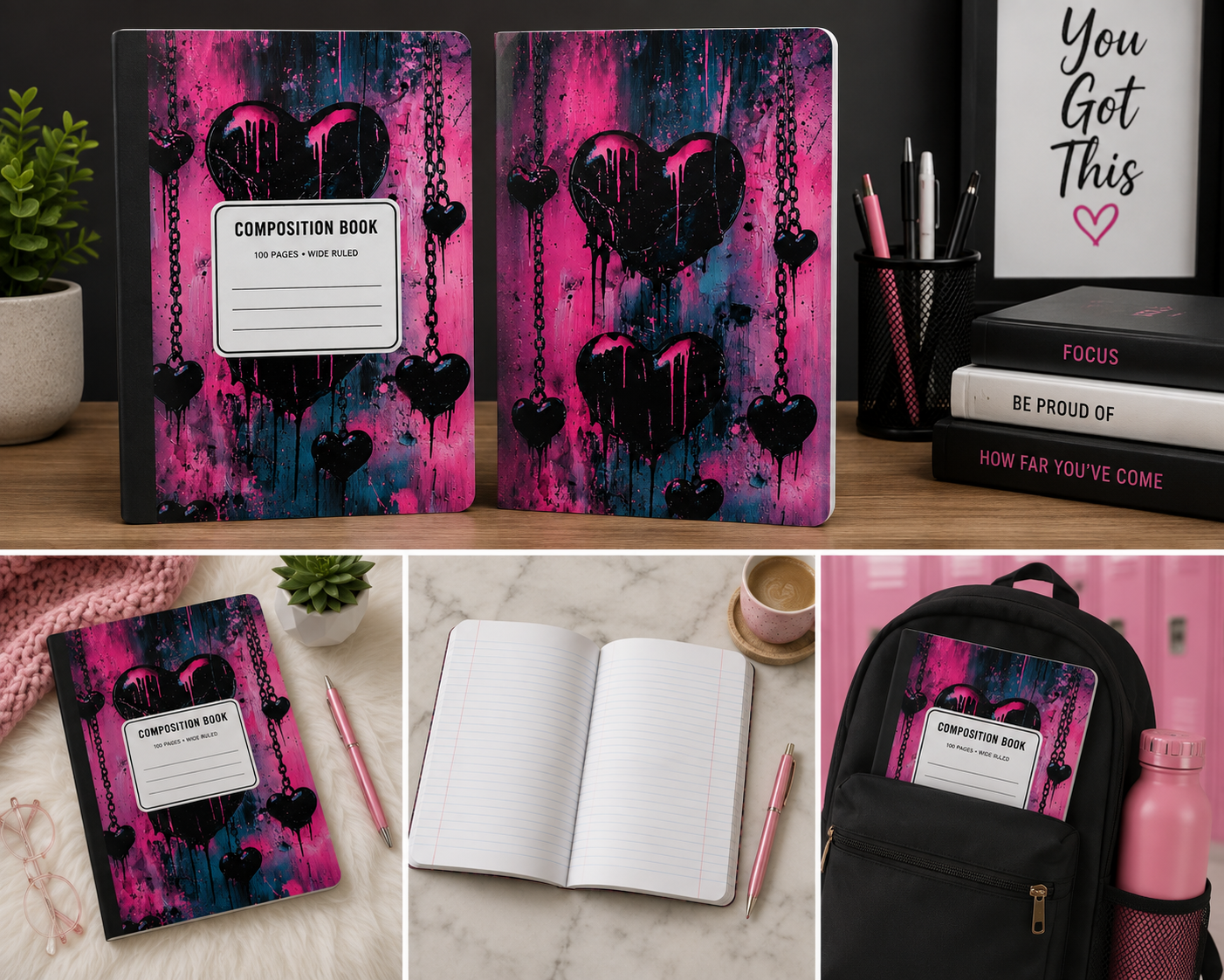 Midnight Drip Hearts Composition Notebook