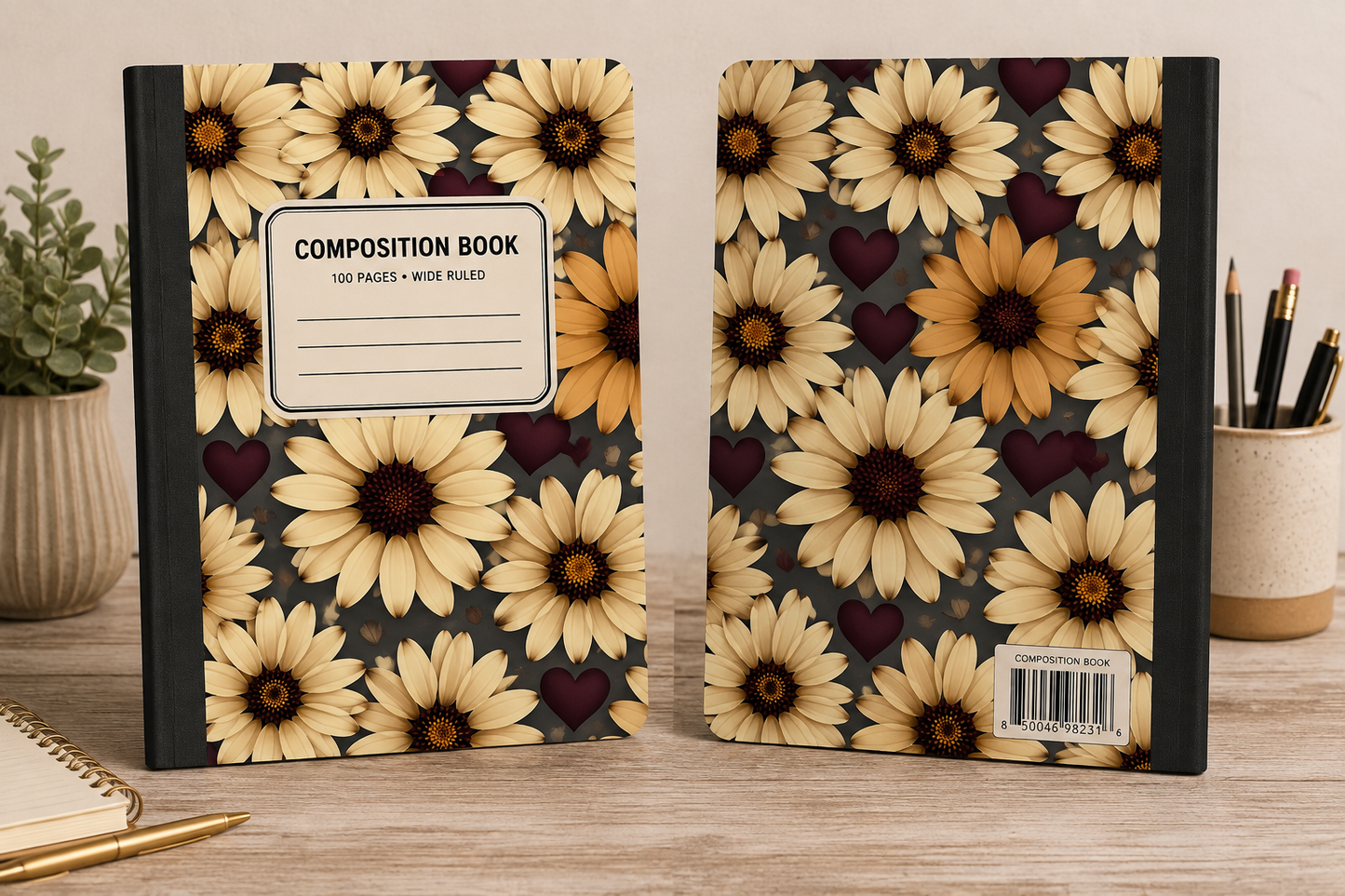 Ivory Daisy Hearts Composition Notebook
