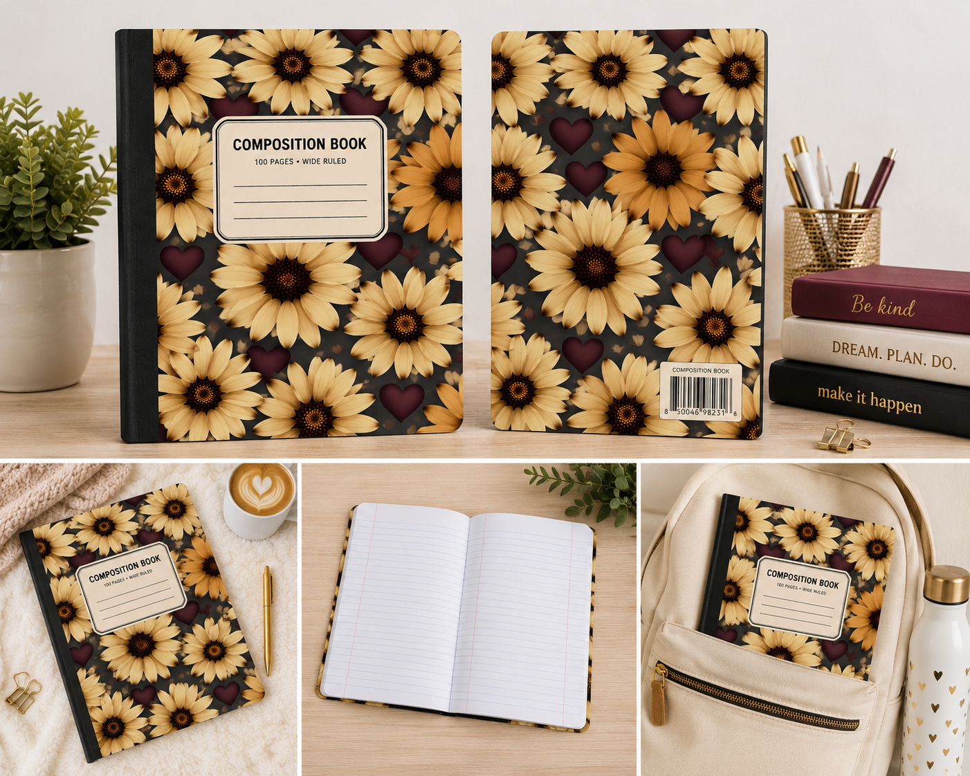 Ivory Daisy Hearts Composition Notebook