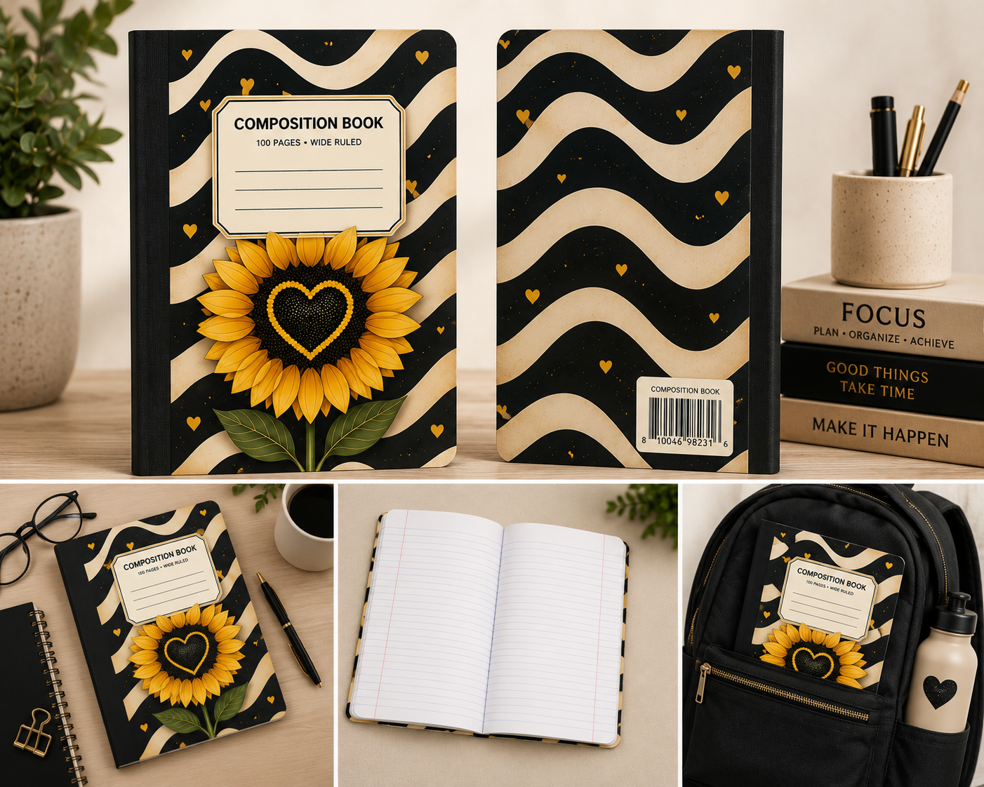 Sunflower Heart Composition Notebook