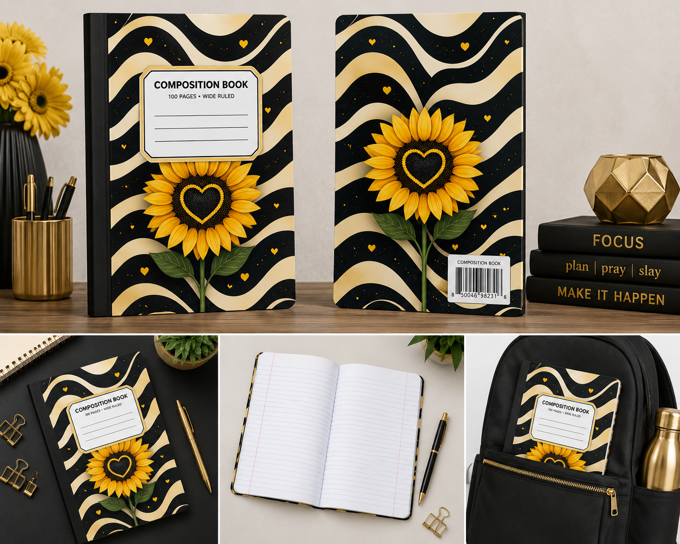 Sunflower Heart Composition Notebook