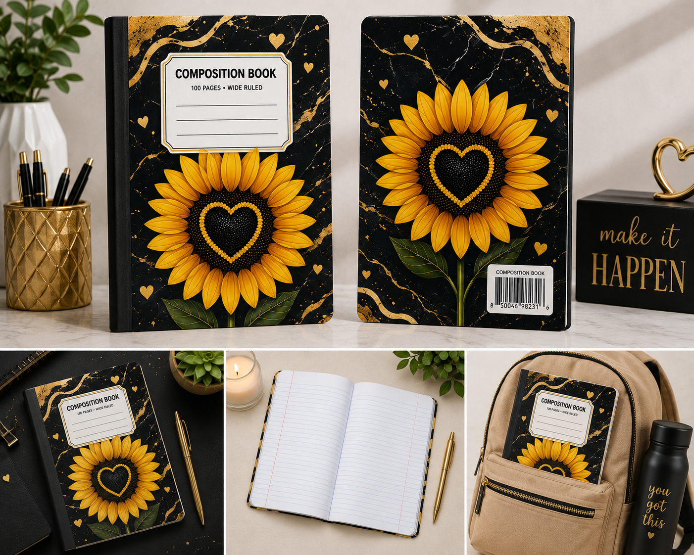Sunflower Heart Composition Notebook