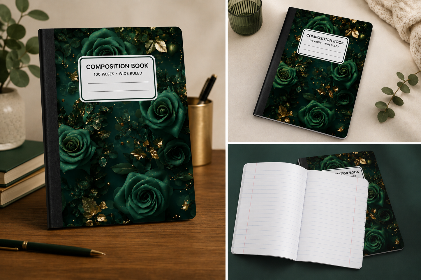 Emerald Rose Composition Notebook | Ready-to-Order